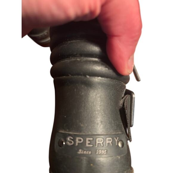 Sperry Top -Sider Black Rain Boots Aerial Beck Motorcycle zip sz 6.5 women's - Picture 6 of 6